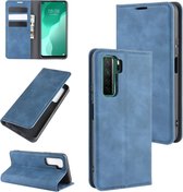 Voor Huawei Nova 7 SE Retro-skin Business Magnetische Suction Leather Case met houder & kaartsleuven & portemonnee (donkerblauw)