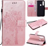 Voor Motorola Moto G Power Tree & Cat ReliÃ«fpatroon Horizontale Flip Leren Case met Houder & Kaartsleuven & Portemonnee & Lanyard (Rose Goud)