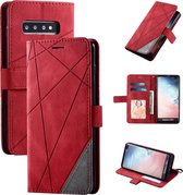 Voor Samsung Galaxy S10 Plus Skin Feel Splicing Horizontale Flip Leather Case met houder & kaartsleuven & portemonnee & fotolijst (rood)