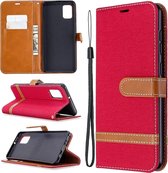 Voor Samsung Galaxy A31 denim textuur horizontale flip lederen tas met houder & kaartsleuven & portemonnee & lanyard (rood)