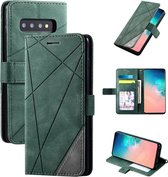 Voor Samsung Galaxy S10 Skin Feel Splicing Horizontale Flip Leather Case met houder & kaartsleuven & portemonnee & fotolijst (groen)