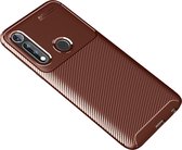 Voor Motorola Moto G Power Carbon Texture Shockproof TPU Case (Bruin)