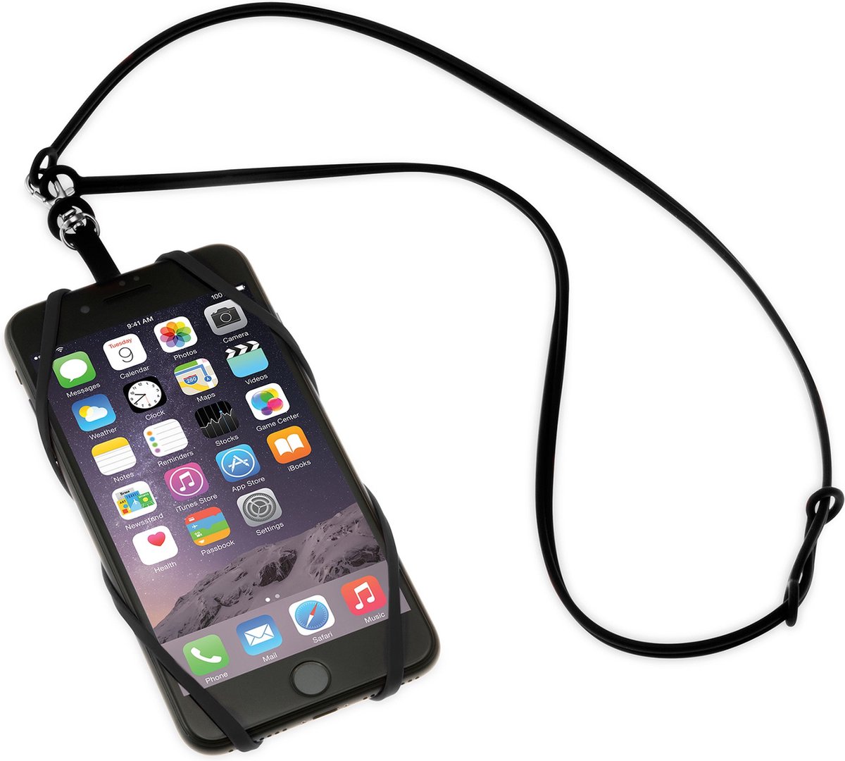Sinji Telefoonhouder met koord - Rekbaar - Universeel - Telefoon Nek Strap - Pashouder - Zwart