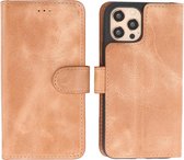 Bestcases - Handmade Leer Hoesje - Book Case Wallet Cases - Pasjeshouder Telefoonhoesje - Kaarthouder Portemonnee Hoesje - Geschikt voor iPhone 12 - iPhone 12 Pro - Zand Bruin