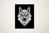 Line Art - Wolf vierkant 6 - M - 78x60cm - Zwart - geometrische wanddecoratie