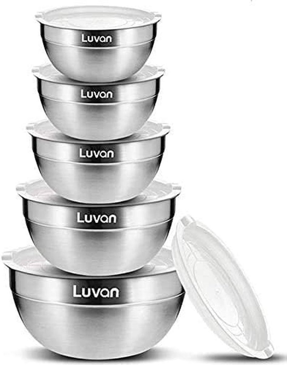 Luvan 18/10 304 roestvrijstalen blenderkan met deksels, brede rand voor eenvoudig gebruik en ONE easy pouring, set bestaande uit 5