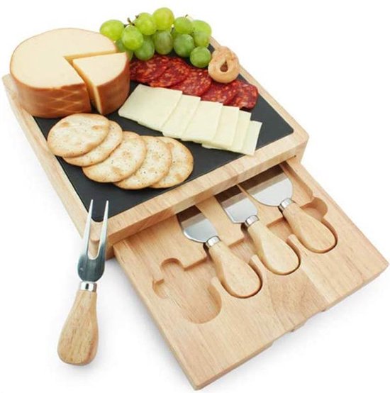 3 PAGEN® Bamboe Kaasplank Met Kaasmessenset - Inklapbaar Serveerbord 33x33 Cm Met Bestekhouder