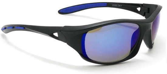LYON NOIR BLUE - Matt Zwart/Blauw Sportbril met UV400 Bescherming - Unisex & Universeel - Sportbril - Zonnebril voor Heren en Dames - Fietsaccessoires