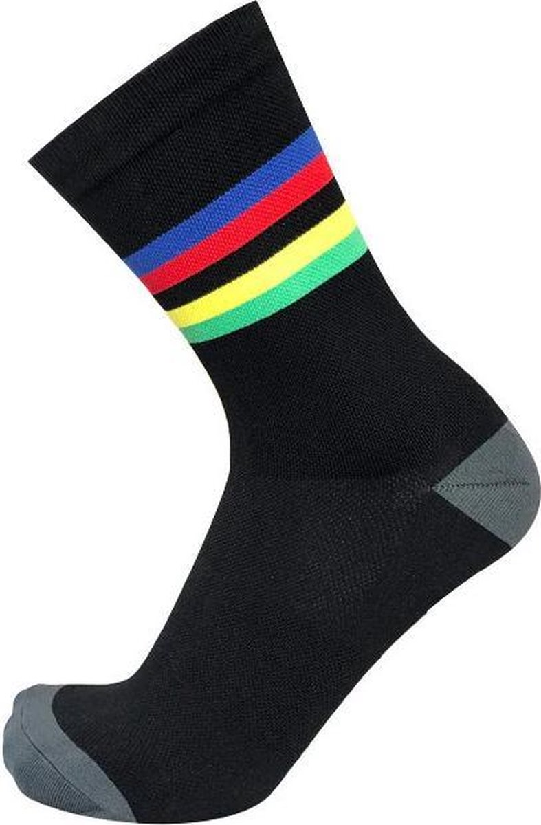 Zwarte fietssokken - regenboog motief WK Wielrennen maat 39-45