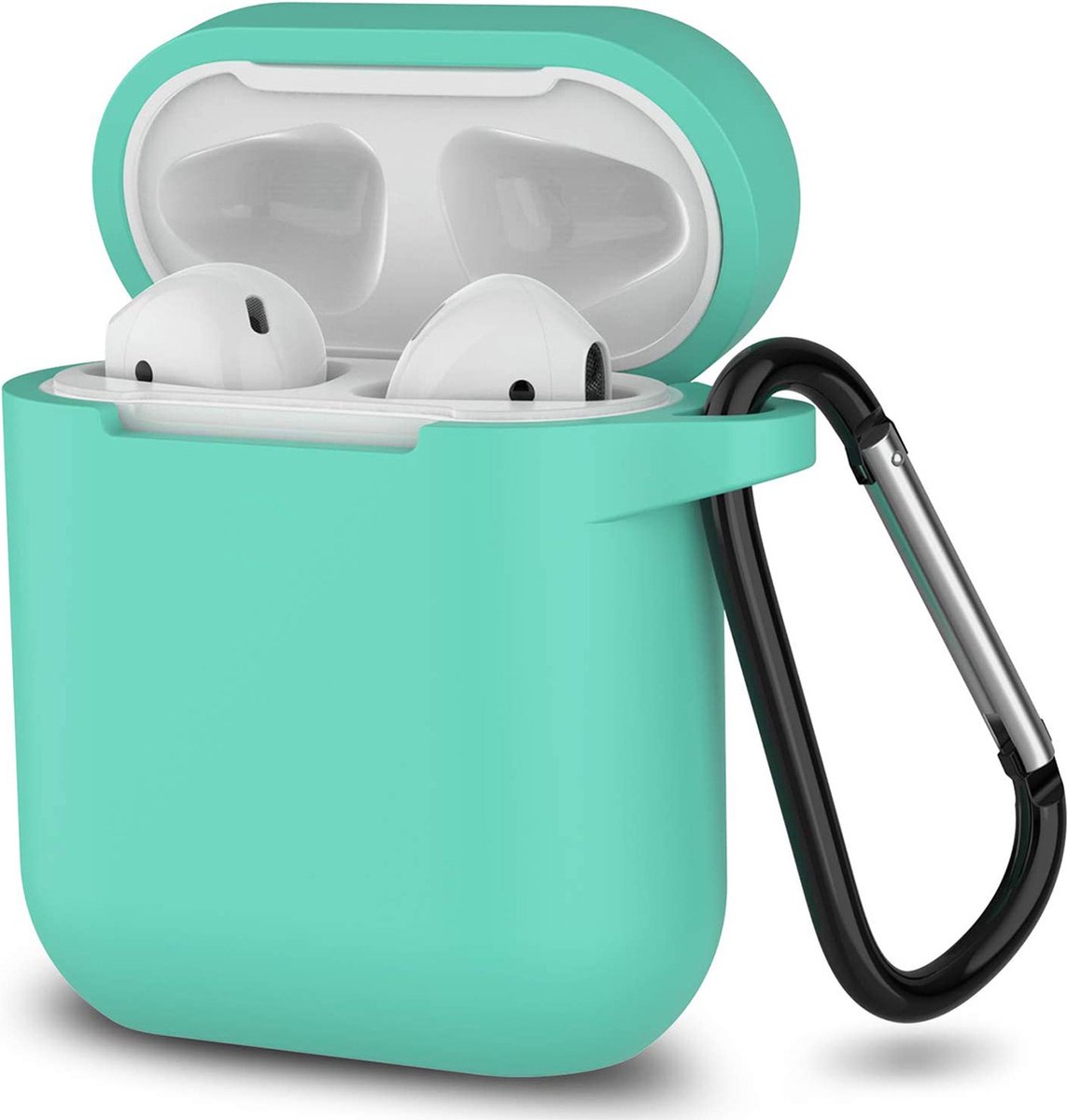 Hoesje geschikt voor Airpods 1 en 2 - Softcase - Sleutelhanger - Cover - Extra dun - Siliconen - Mintgroen
