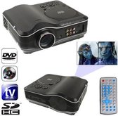 Draagbare dvd-projector met tv-ontvangerfunctie (PAL / NTSC / SECAM), AV IN / OUT en gamefunctie, ondersteuning voor SD / MMC-kaart / USB-flashdisk