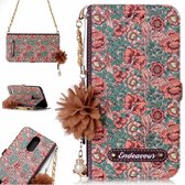 Voor LG K10 (2017) (EU-versie) Impatiens Balsamina-patroon Horizontale flip lederen tas met houder en kaartsleuven & parelbloem Ornament & ketting