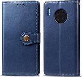Voor huawei mate 30 pro retro effen kleur lederen gesp telefoonhoes met lanyard & fotolijst & kaartsleuf & portemonnee & standaardfunctie (blauw)