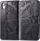 Butterfly Love Flowers Embossing Horizontal Flip Leather Case voor iPhone XR, met houder & kaartsleuven & portemonnee & draagkoord (zwart)