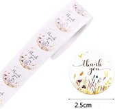 Sluitsticker - Sluitzegel - Thank you | Bloem / Bloemen – Vrolijk -  Kleur – Goud - Wit - Pastel | Trouwkaart - Geboortekaart - Envelop | Chique | Envelop stickers | Cadeau - Gift