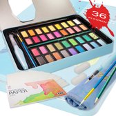 Magrette 36 Kleuren Aquarelverf Set – Inclusief 3 Water Brush Pennen en Aquarelpapier - Cadeauverpakking