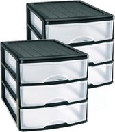 2x stuks ladeblok/bureau organizer met 3 lades zwart/transparant - L35,5 x B27 x H26 - Opruimen/opbergen laatjes