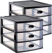 2x stuks ladeblok/bureau organizer met 3x lades zwart/transparant - L35,5 x B27 x H27 - Opruimen/opbergen laatjes