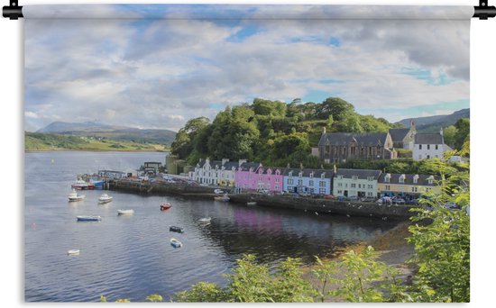 Wandkleed Skye - Gekleurde huisjes aan de rand van het water op het eiland Skye in Schotland Wandkleed katoen 90x60 cm - Wandtapijt met foto
