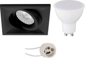 LED Spot Set - Prima Qiundo Pro - GU10 Fitting - Inbouw Vierkant - Mat Zwart - 4W - Warm Wit 3000K - Kantelbaar - 80mm