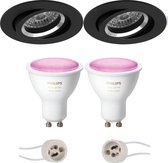 PHILIPS HUE - LED Spot Set GU10 - White and Color Ambiance - Bluetooth - Prima Aerony Pro - Inbouw Rond - Mat Zwart - Kantelbaar - Ø82mm