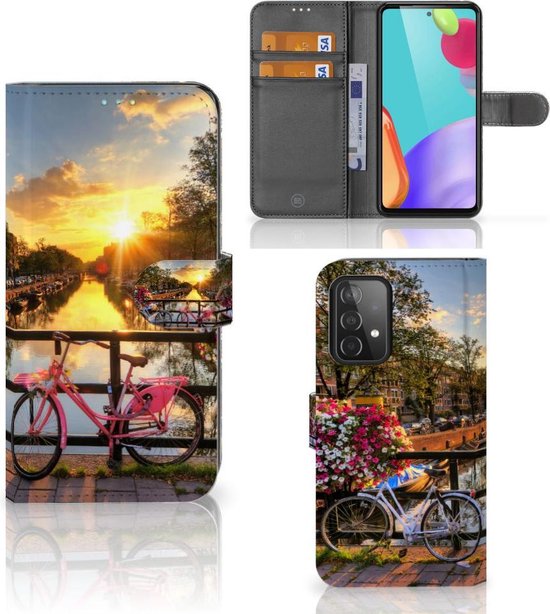 Foto: Bookcase telefoonhoesje geschikt voor samsung galaxy a52 telefoon hoesje amsterdamse grachten