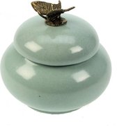 Doosje met deksel Vlinder, licht turquoise Ø10,5x10,5cm