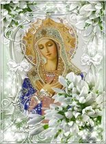 Peinture de diamants - 30x40 cm - "Bienheureuse Vierge Marie aux lys blancs" - Pierres rondes / Couverture complète - Comprend des outils