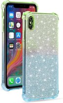 Voor iPhone XS Max gradiënt glitter poeder schokbestendig TPU beschermhoes (groenblauw)