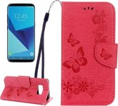 Voor Galaxy S8 vlinders reliëf horizontale flip lederen tas met houder & kaartsleuven & portemonnee & lanyard (rood)