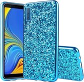 Glitter poeder schokbestendig TPU beschermhoes voor Samsung Galaxy A7 (2018) (blauw)