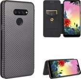 Voor LG K50S Carbon Fiber Texture Magnetische Horizontale Flip TPU + PC + PU Leather Case met Card Slot (Black)