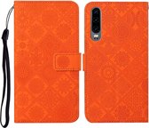 Voor Huawei P30 etnische stijl reliëf patroon horizontaal flip lederen tas met houder & kaartsleuven & portemonnee & lanyard (oranje)