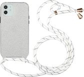 Glitterpoeder schokbestendig TPU beschermhoes met lanyard voor iPhone 12 mini (zilver)
