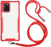 Voor Samsung Galaxy A31 acryl + kleur TPU schokbestendig hoesje met nekkoord (rood)