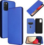 Voor Samsung Galaxy A02s koolstofvezel textuur magnetische horizontale flip TPU + pc + PU lederen tas met kaartsleuf (blauw)