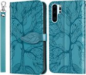 Voor Huawei P30 Pro Life of Tree Embossing Pattern Horizontale Flip lederen hoes met houder & kaartsleuf & portemonnee & fotolijst & lanyard (blauw)