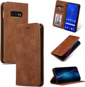 Retro Skin Feel Business Magnetische Horizontale Leren Flip Case voor Samsung Galaxy S10 E (Bruin)