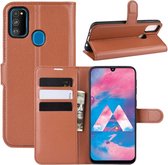 Voor Galaxy M30s Wallet Stand Leather Cell Phone Case met Wallet & Holder & Card Slots (Brown)