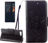 Voor Sony Xperia X Compact Vlinders Liefde Bloemen Embossing Horizontale Flip Leren Case met Houder & Kaartsleuven & Portemonnee & Lanyard (Zwart)