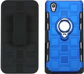 Voor Sony Xperia L1 3 in 1 Cube PC + TPU beschermhoes met 360 graden draaien zilveren ringhouder (blauw)