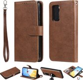 Voor Huawei P40 2 in 1 Afneembare PU lederen tas in effen kleur met kaartsleuven & magnetische houder & fotolijst & portemonnee & riem (bruin)