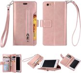 Voor iPhone 6 Plus & 6s Plus Multifunctionele Rits Horizontale Flip Leren Case met Houder & Portemonnee & 9 Kaartsleuven & Lanyard (Rose Goud)
