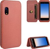 Voor Rakuten mini Carbon Fiber Texture Magnetische Horizontale Flip TPU + PC + PU Leather Case met Card Slot (Brown)