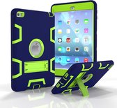 Contrasterende kleur siliconen + pc schokbestendige hoes voor iPad mini 5 / mini 4, met houder (marineblauw)