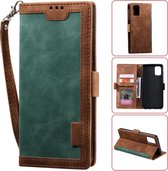Voor Galaxy A41 Retro Splicing Horizontale Flip lederen tas met kaartsleuven & houder & portemonnee (groen)
