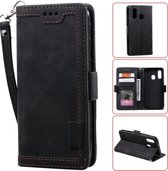 Voor Galaxy A40 Retro Splicing Horizontale Flip lederen tas met kaartsleuven & houder & portemonnee (zwart)