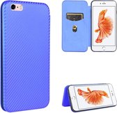 Voor iPhone 6 Plus / 6s Plus Koolstofvezeltextuur Magnetisch Horizontaal Flip TPU + PC + PU lederen tas met kaartsleuf (blauw)