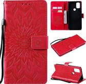 Voor OnePlus Nord N10 5G Sun Embossing Pattern Horizontale Flip lederen hoes met kaartsleuf & houder & portemonnee & lanyard (rood)