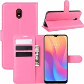 Voor Xiaomi Redmi 8A Litchi Texture Horizontale Flip lederen tas met portemonnee & houder & kaartsleuven (Rose rood)